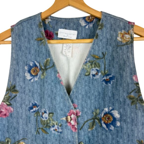 Christopher & Banks Floral Denim Vest Medium Vtg 90s USA Cotton Cottagecore - Picture 2 of 10